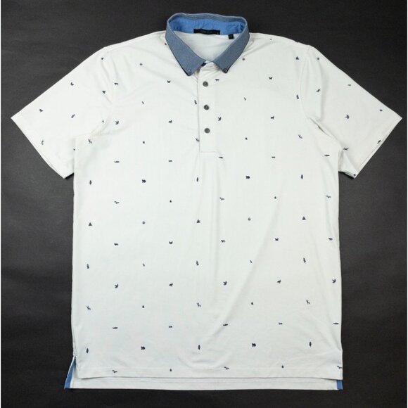 Greyson Spirit of Michigan Golf Polo Men's Large Wolf Print White Button-Down - Picture 2 of 14